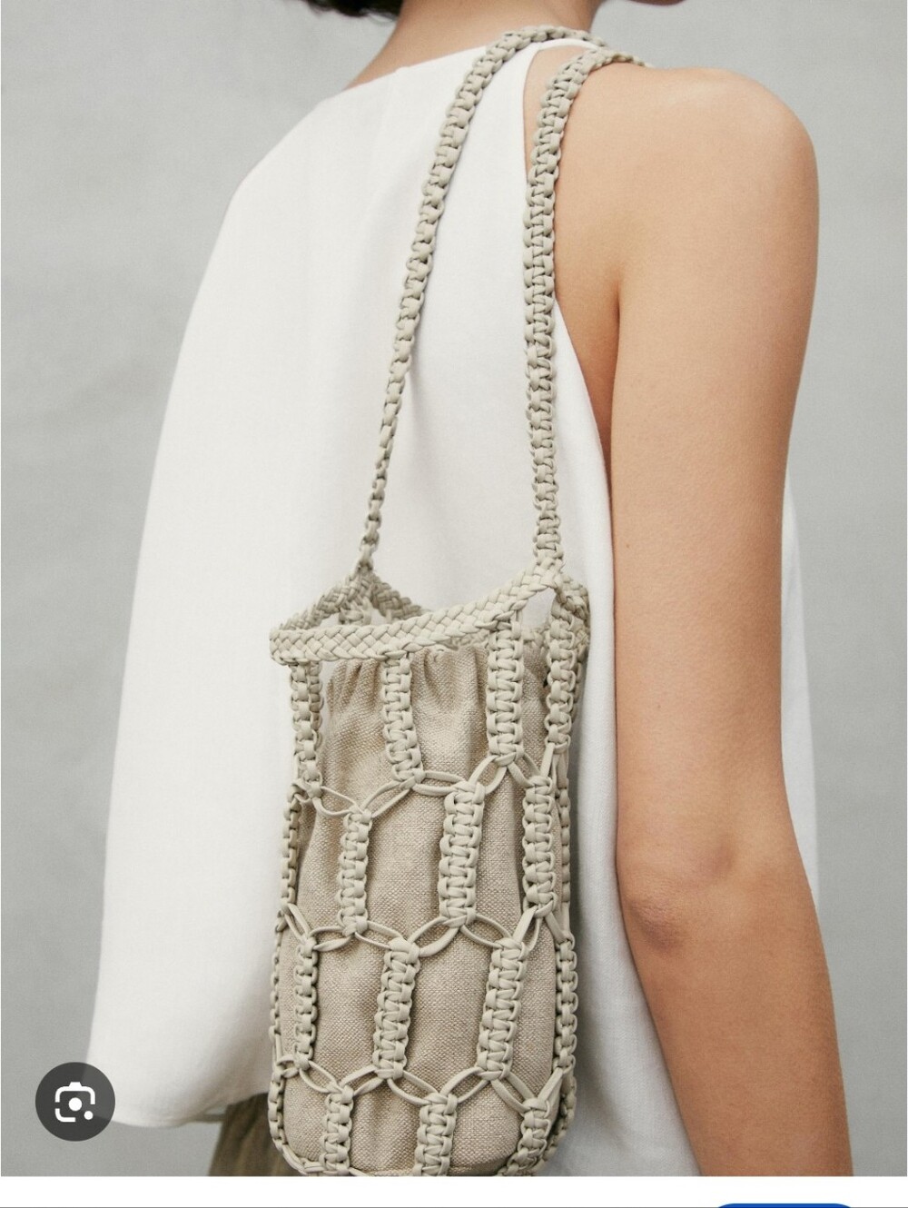Massimo Dutti Tressage Beige Woven Bucket Bag Nappa Leather